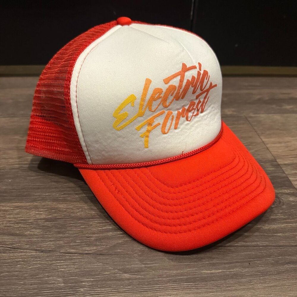 Red and White Electric Forest Trucker Hat